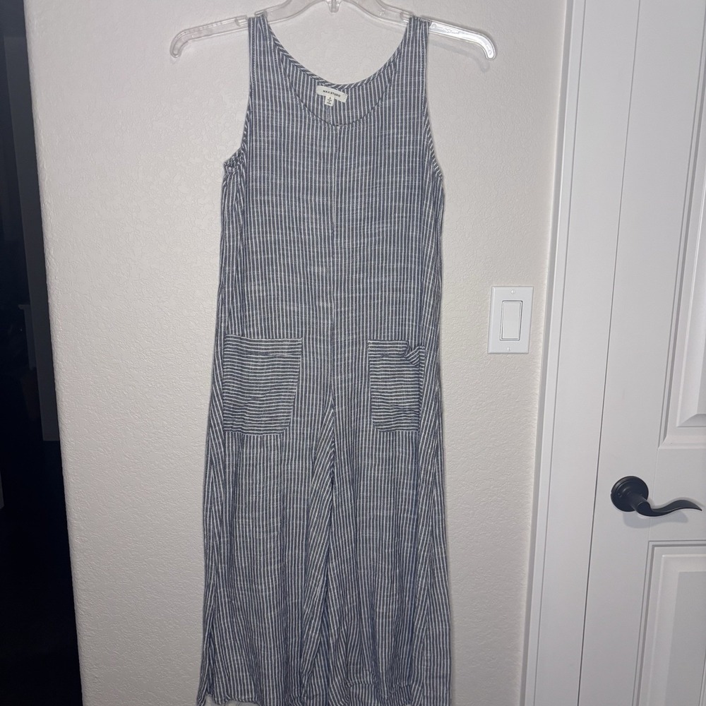 Max‎ Studio Women's Wide Leg Jumper Cotton/Linen Blend, Blue/White Stripe